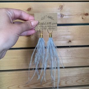 Glamorous Gray Ostrich Feather Hoops